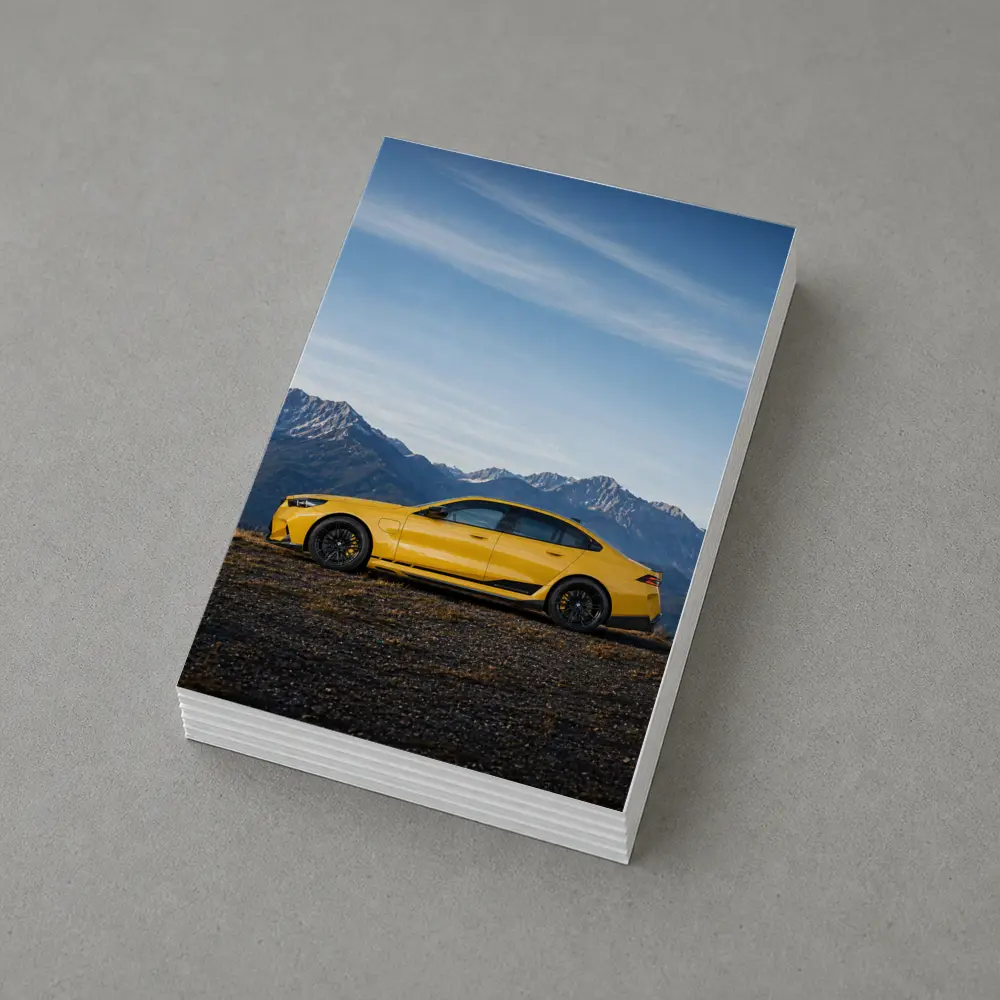 BMW M5 Yellow Sedan Mountain Backdrop – Postcards