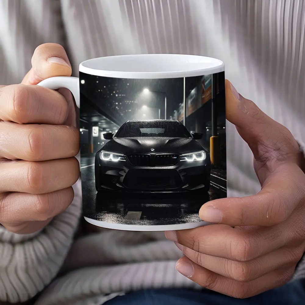 BMW M5 Black Front Rain Night Street – Mugs