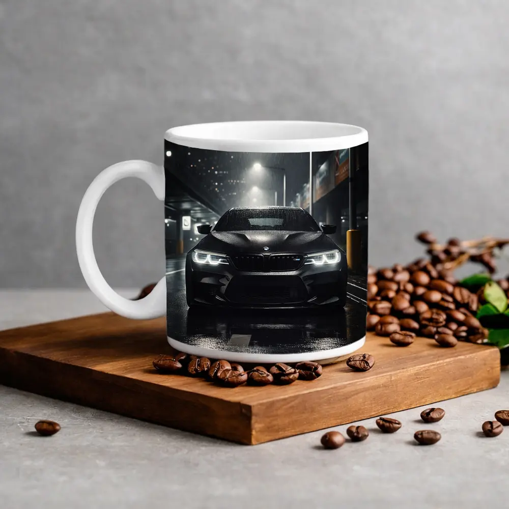 BMW M5 Black Front Rain Night Street – Mugs