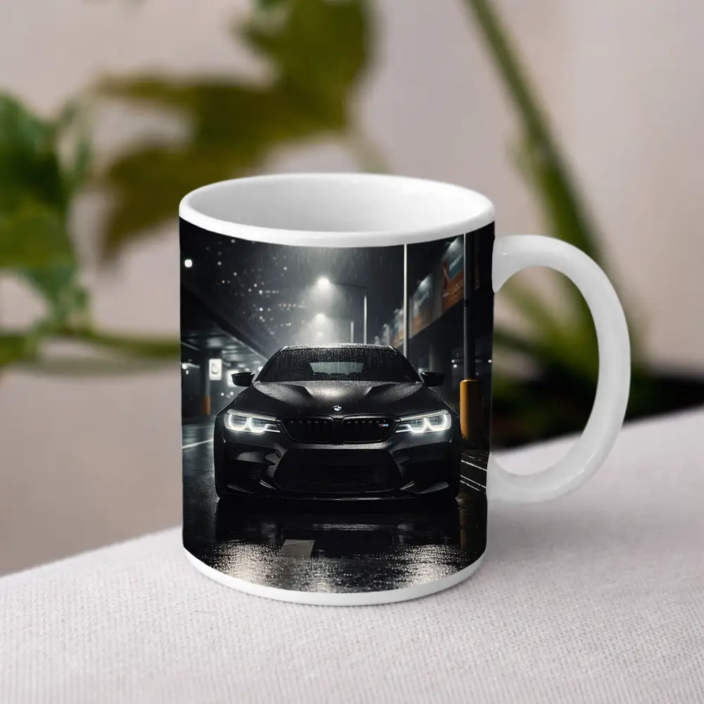 BMW M5 Black Front Rain Night Street – Mugs