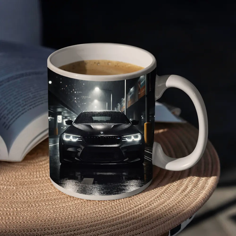 BMW M5 Black Front Rain Night Street – Mugs