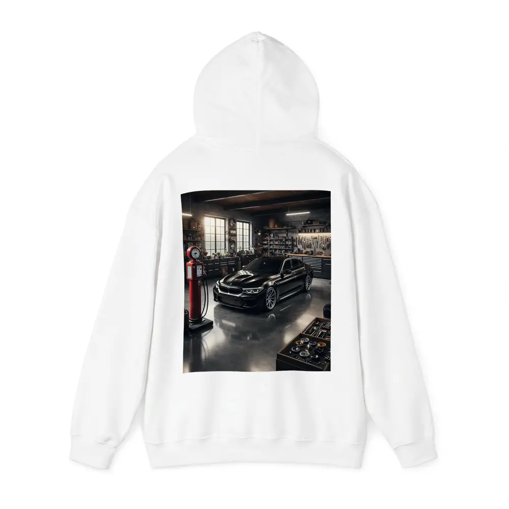 BMW M5 Black Sedan in Vintage Garage – Hoodies