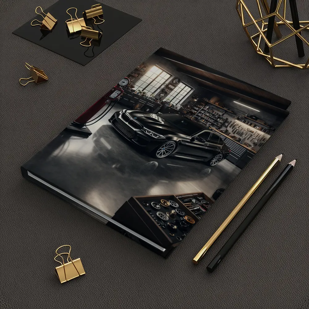 BMW M5 Black Sedan in Vintage Garage – Notebooks