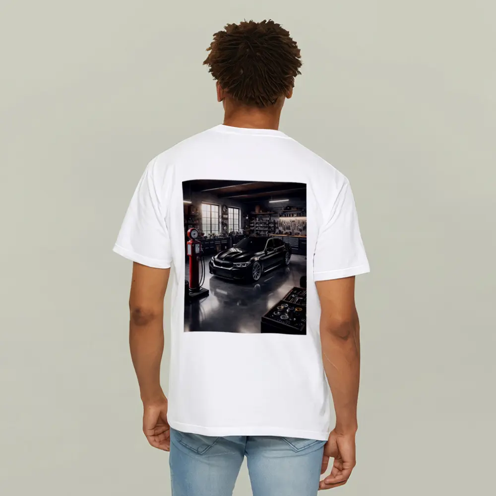 BMW M5 Black Sedan in Vintage Garage – T-Shirts