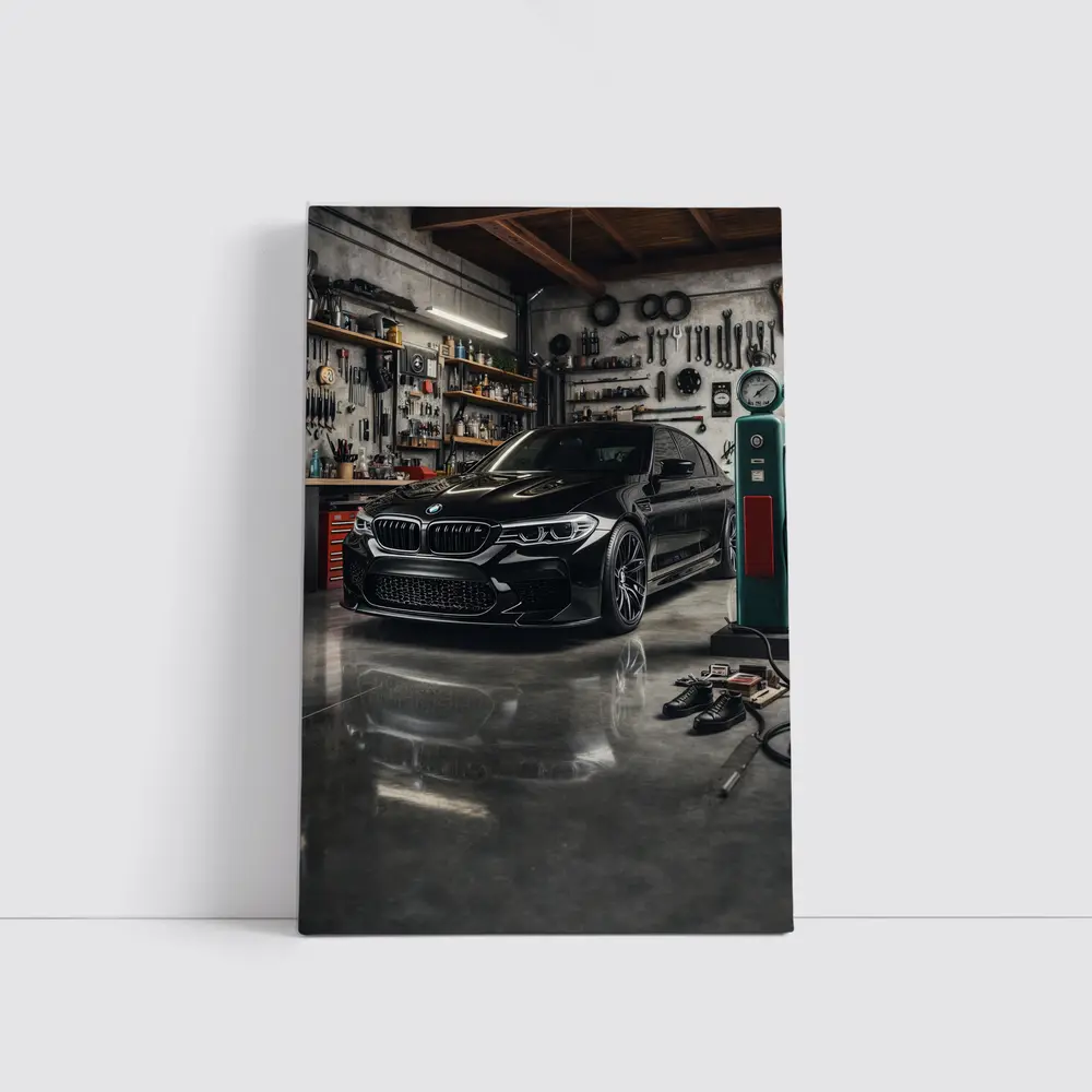 BMW M5 Black Sedan Inside Garage – Wall Art