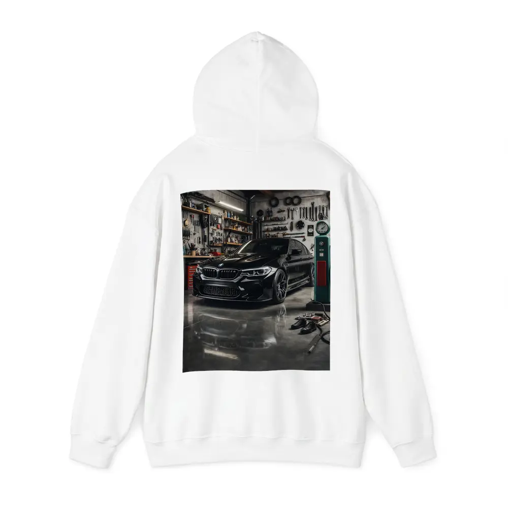 BMW M5 Black Sedan Inside Garage – Hoodies