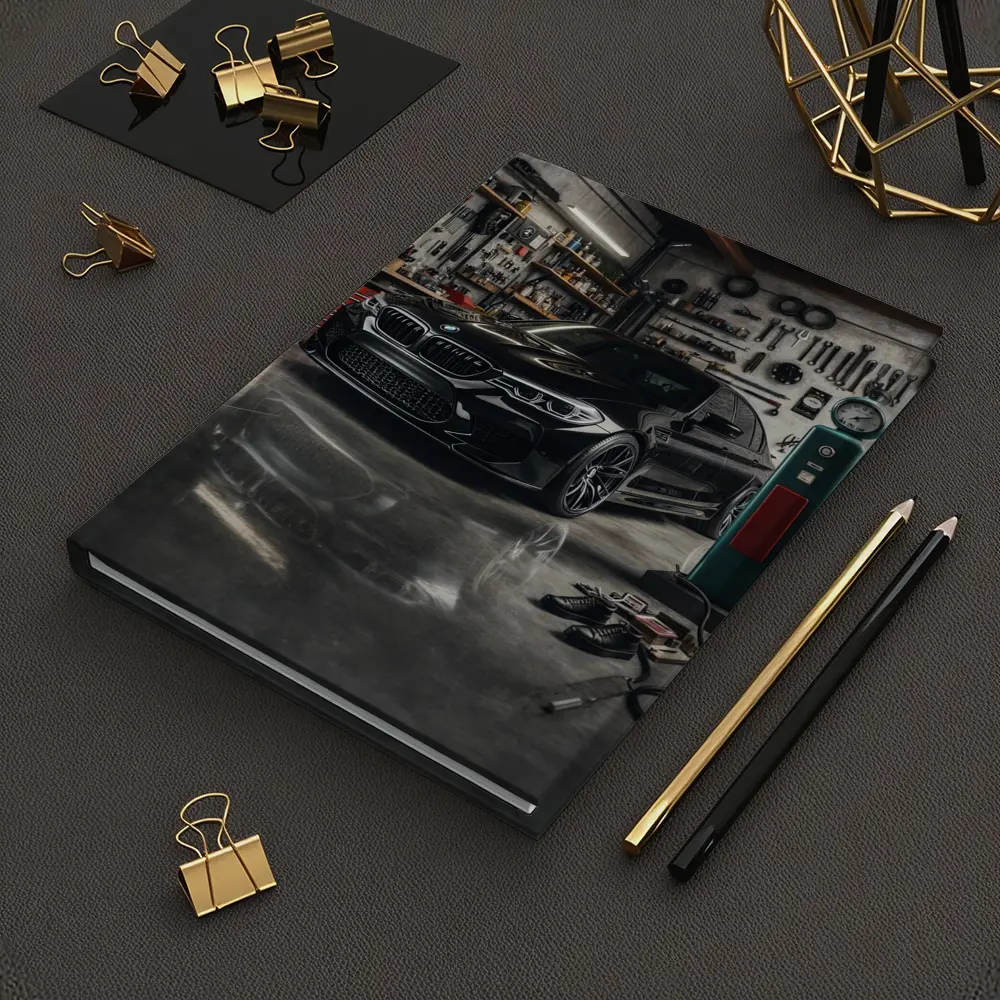 BMW M5 Black Sedan Inside Garage – Notebooks
