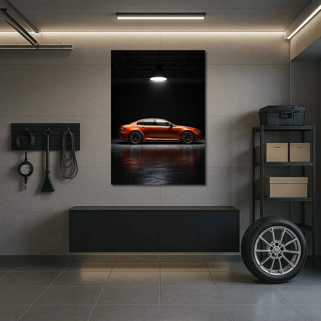 BMW M5 Orange Sedan Dark Studio – Wall Art