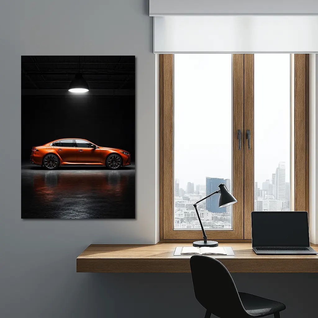 BMW M5 Orange Sedan Dark Studio – Wall Art
