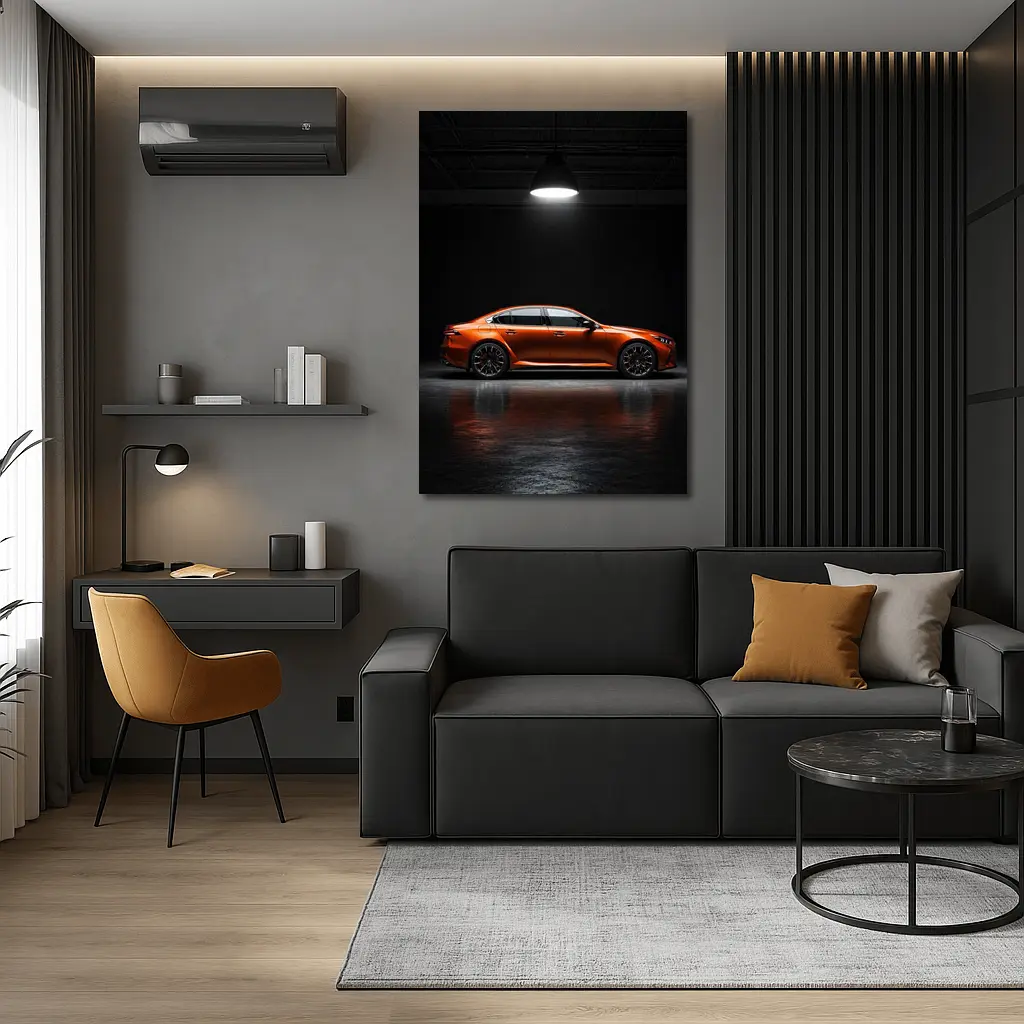 BMW M5 Orange Sedan Dark Studio – Wall Art