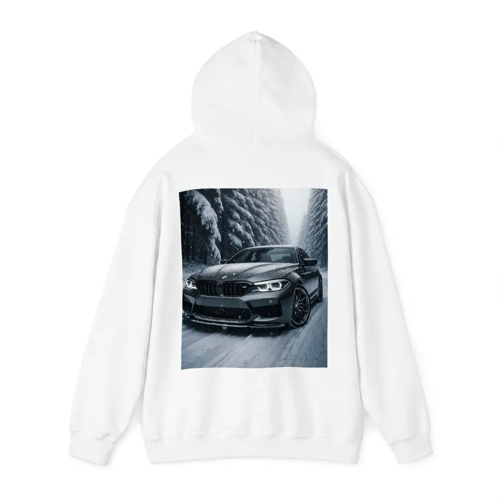 BMW M5 Driving Through Snowy Forest Road – Hoodies