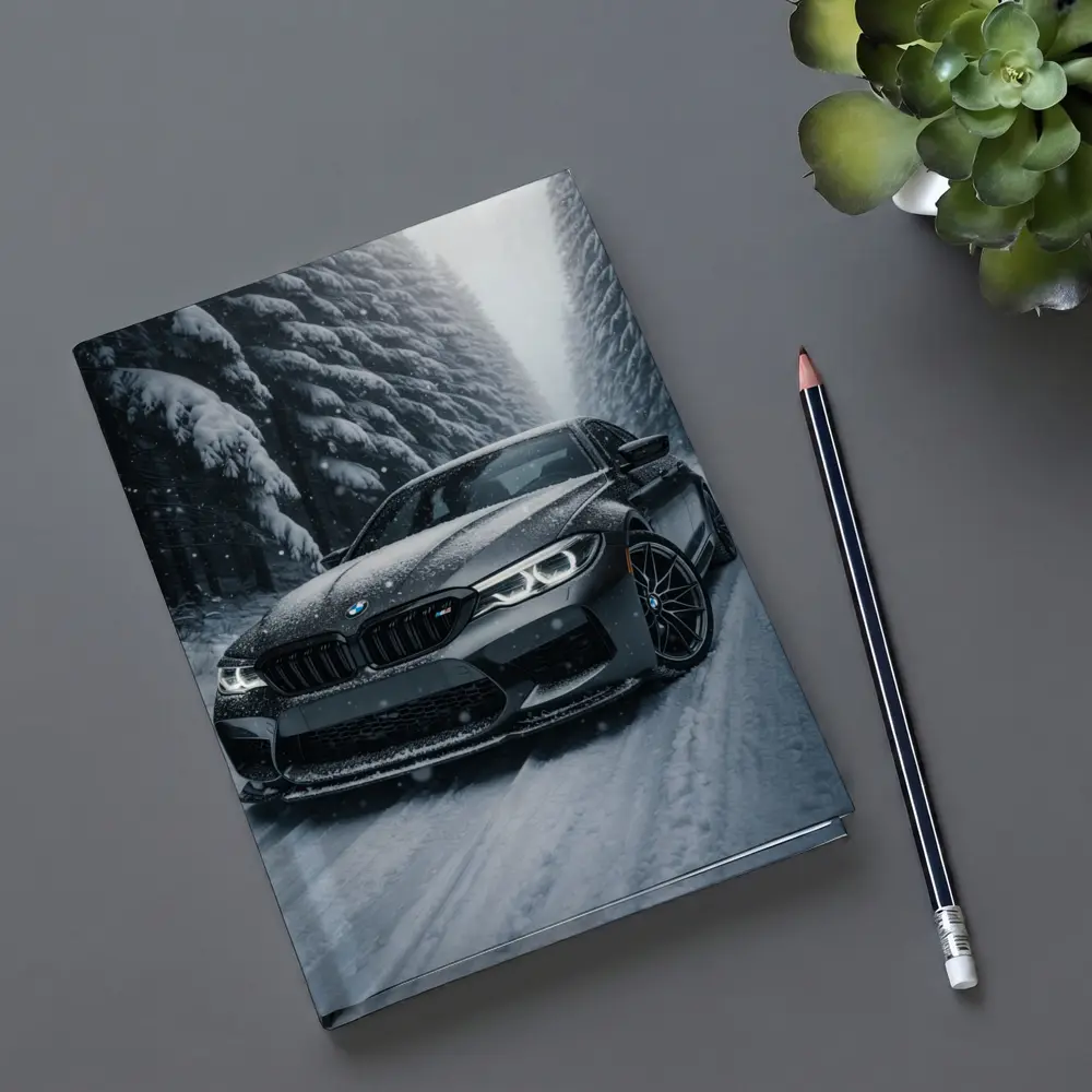 BMW M5 Driving Through Snowy Forest Road – Notebooks