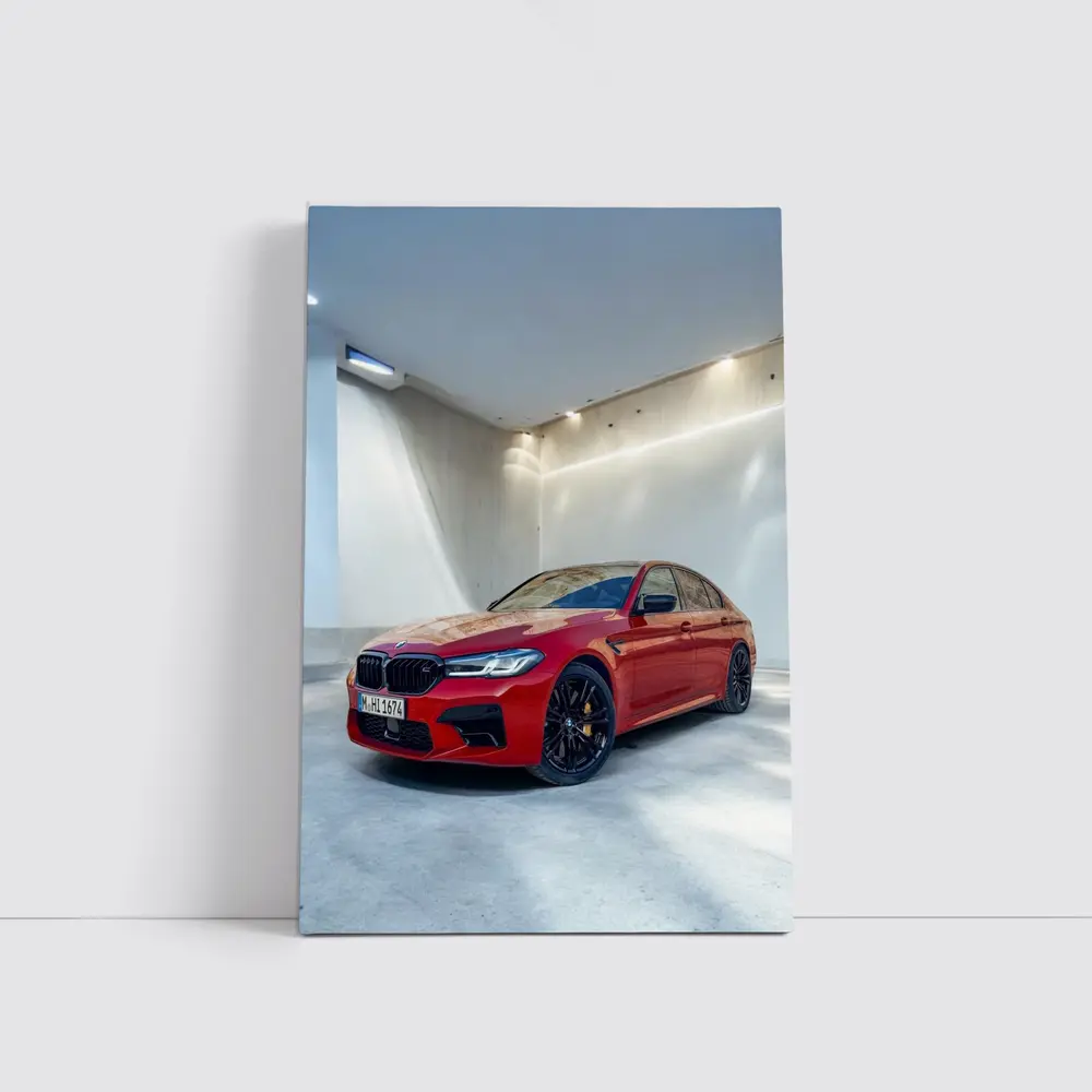 BMW M5 Red Sedan Minimalist Garage – Wall Art