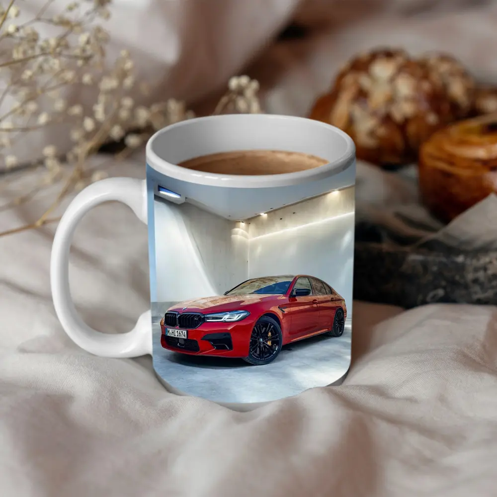 BMW M5 Red Sedan Minimalist Garage – Mugs