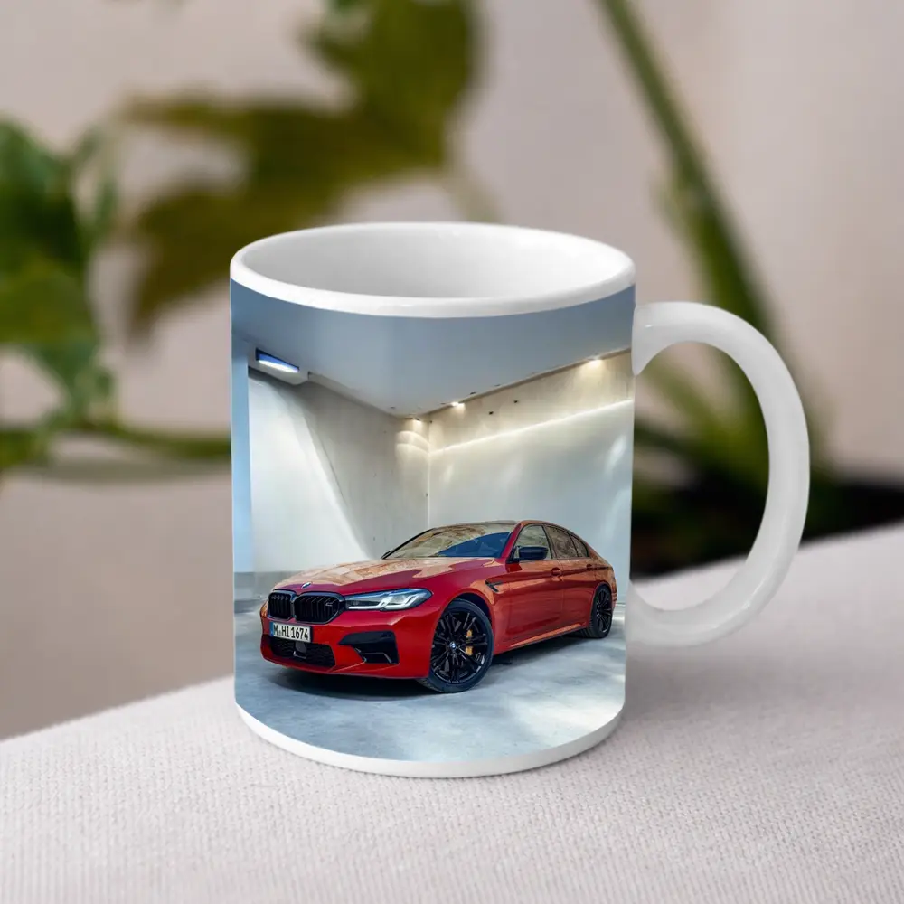 BMW M5 Red Sedan Minimalist Garage – Mugs