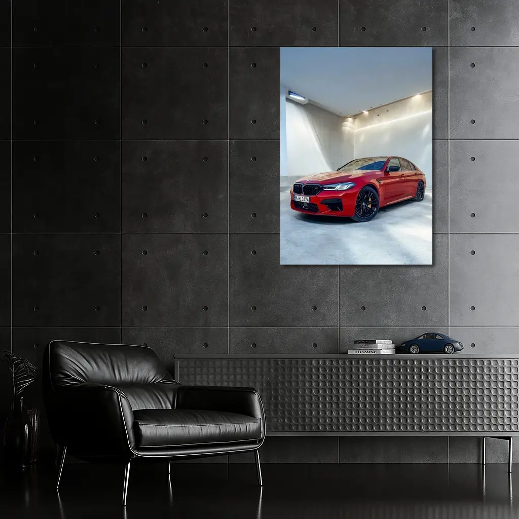 BMW M5 Red Sedan Minimalist Garage – Wall Art