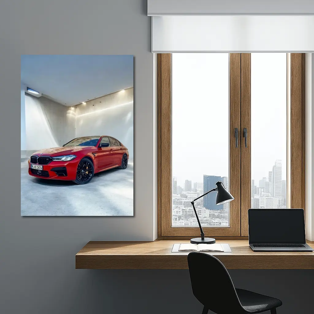 BMW M5 Red Sedan Minimalist Garage – Wall Art