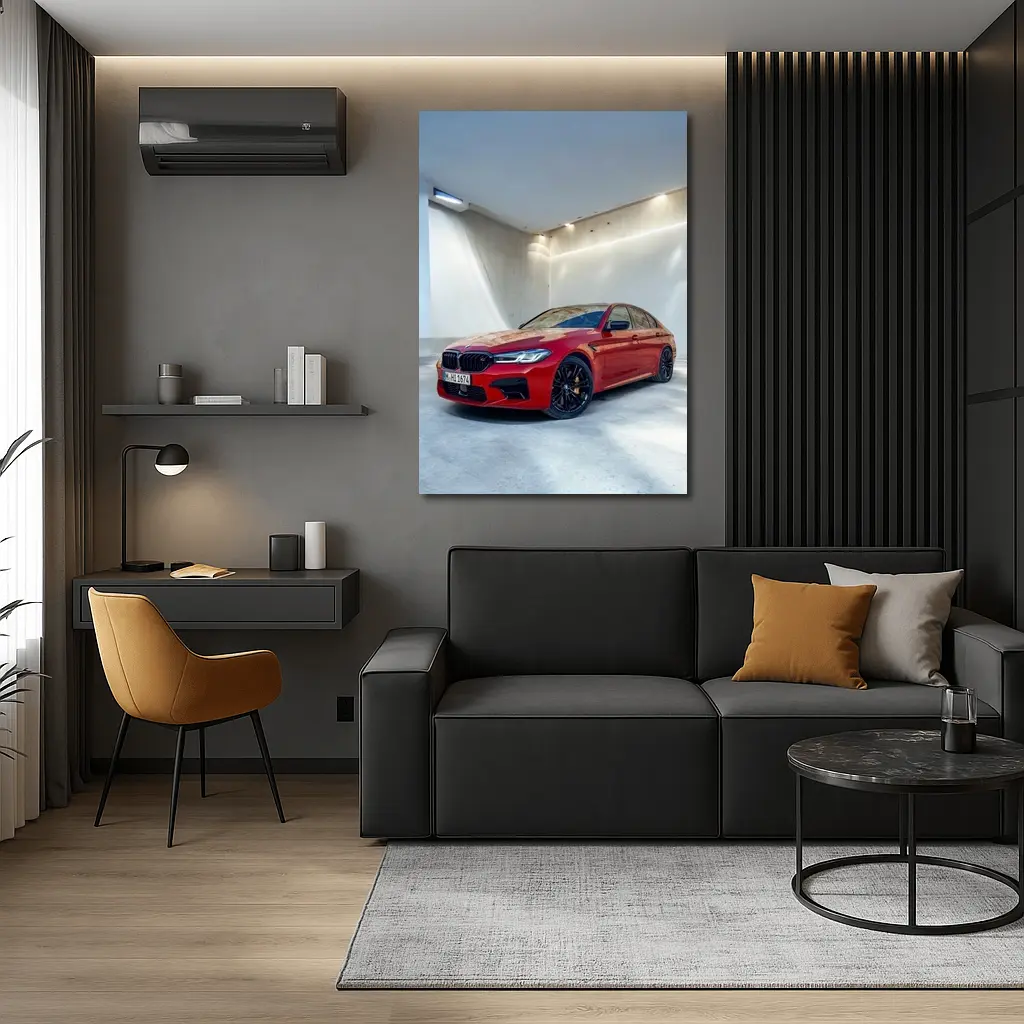 BMW M5 Red Sedan Minimalist Garage – Wall Art