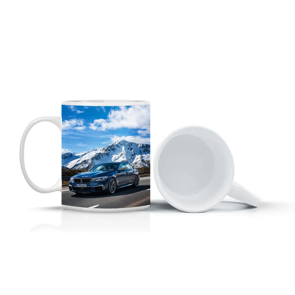 BMW M5 Sedan Speeding Through Alpine Mountains – Mugs