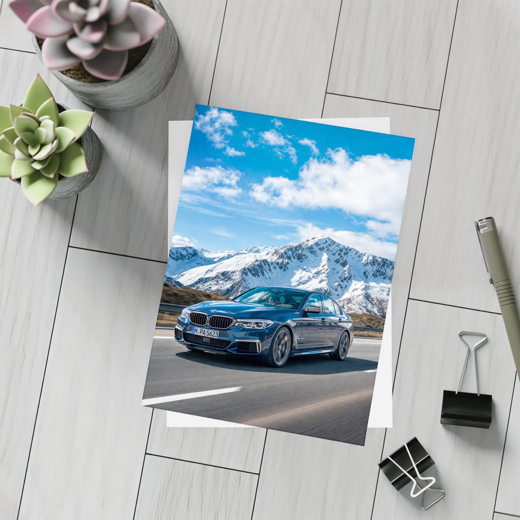 BMW M5 Sedan Speeding Through Alpine Mountains – Postcards