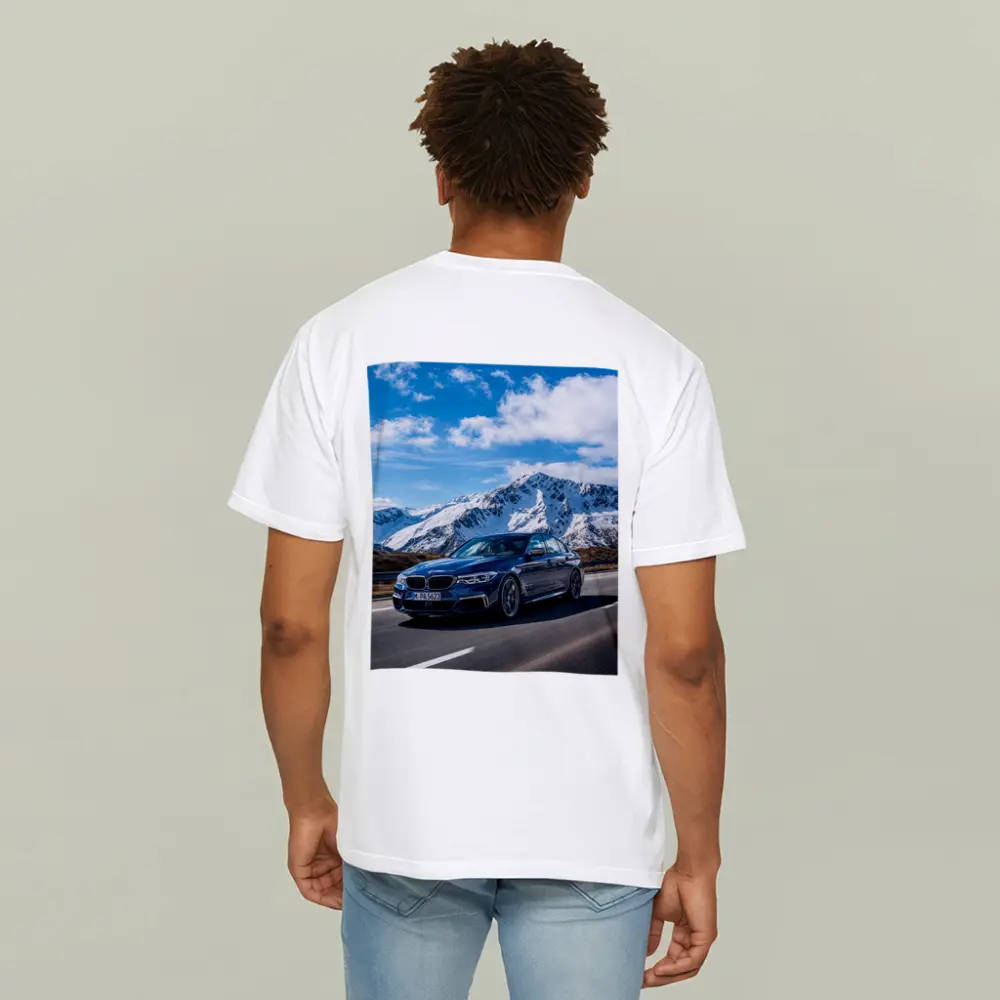 BMW M5 Sedan Speeding Through Alpine Mountains – T-Shirts