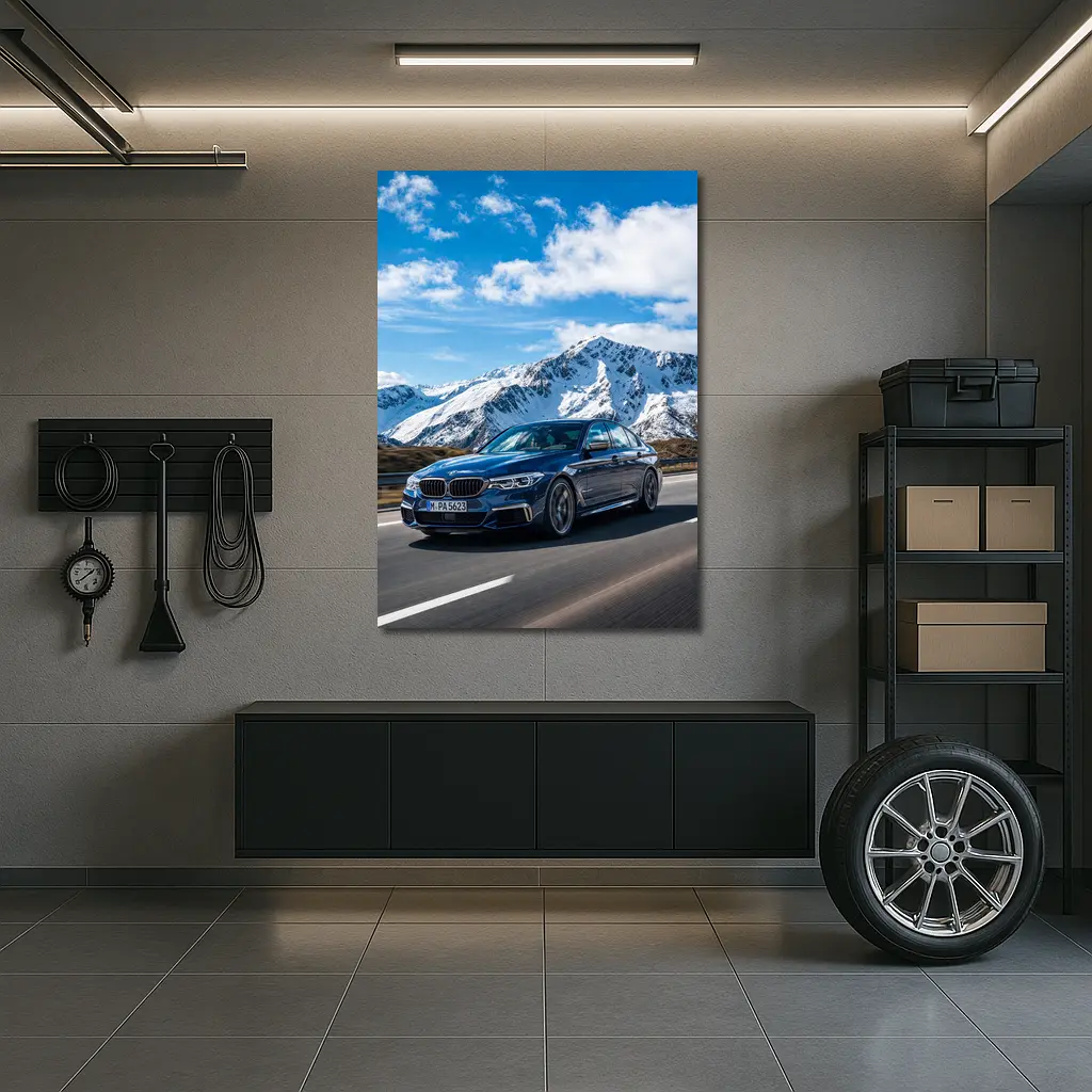 BMW M5 Sedan Speeding Through Alpine Mountains – Wall Art