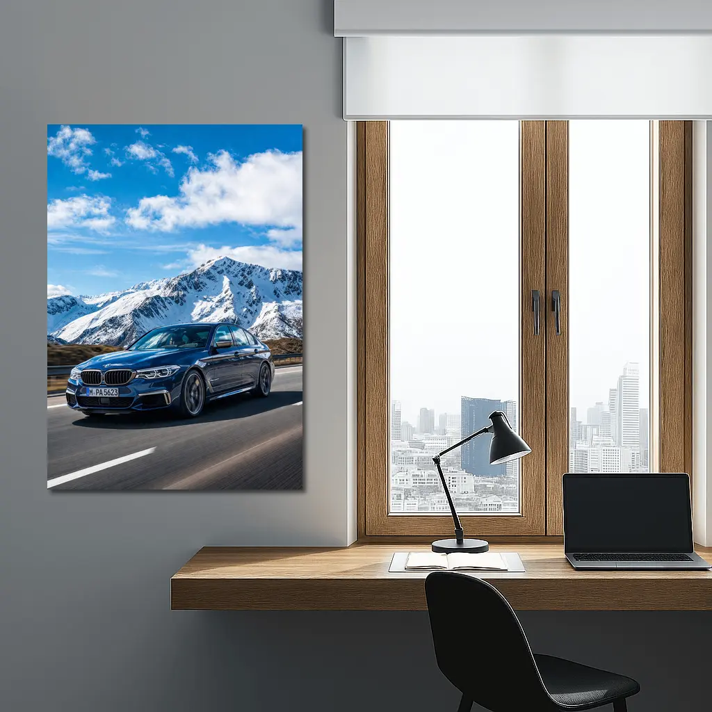 BMW M5 Sedan Speeding Through Alpine Mountains – Wall Art