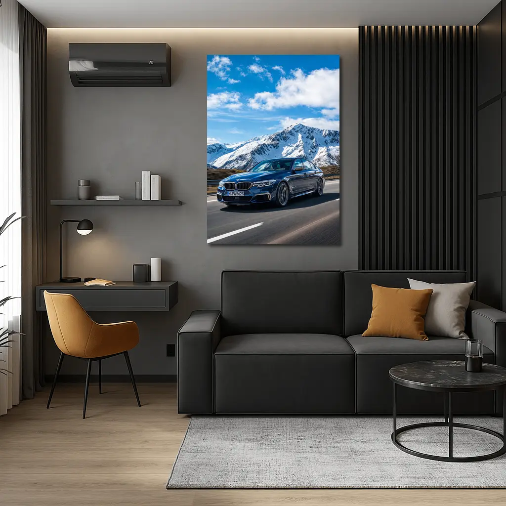BMW M5 Sedan Speeding Through Alpine Mountains – Wall Art