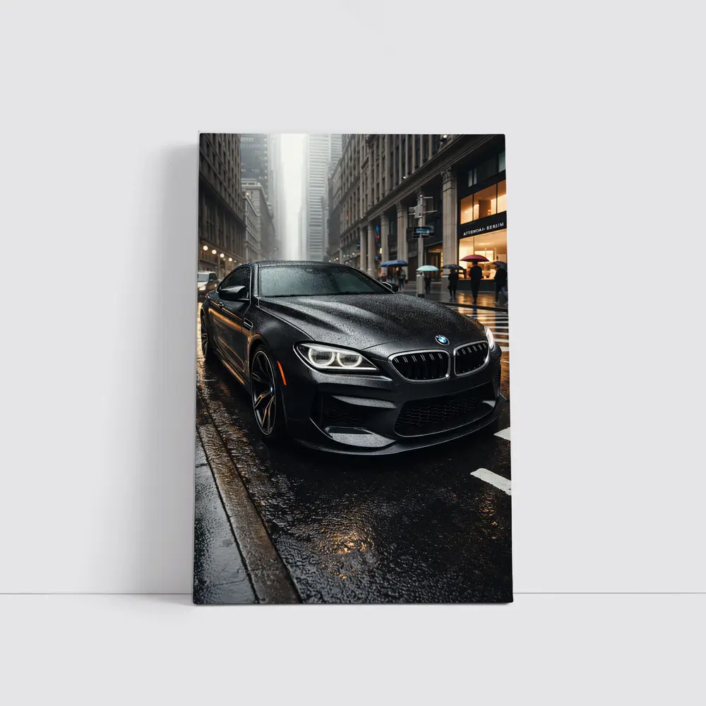 BMW M6 Matte Black Rainy City Street – Wall Art