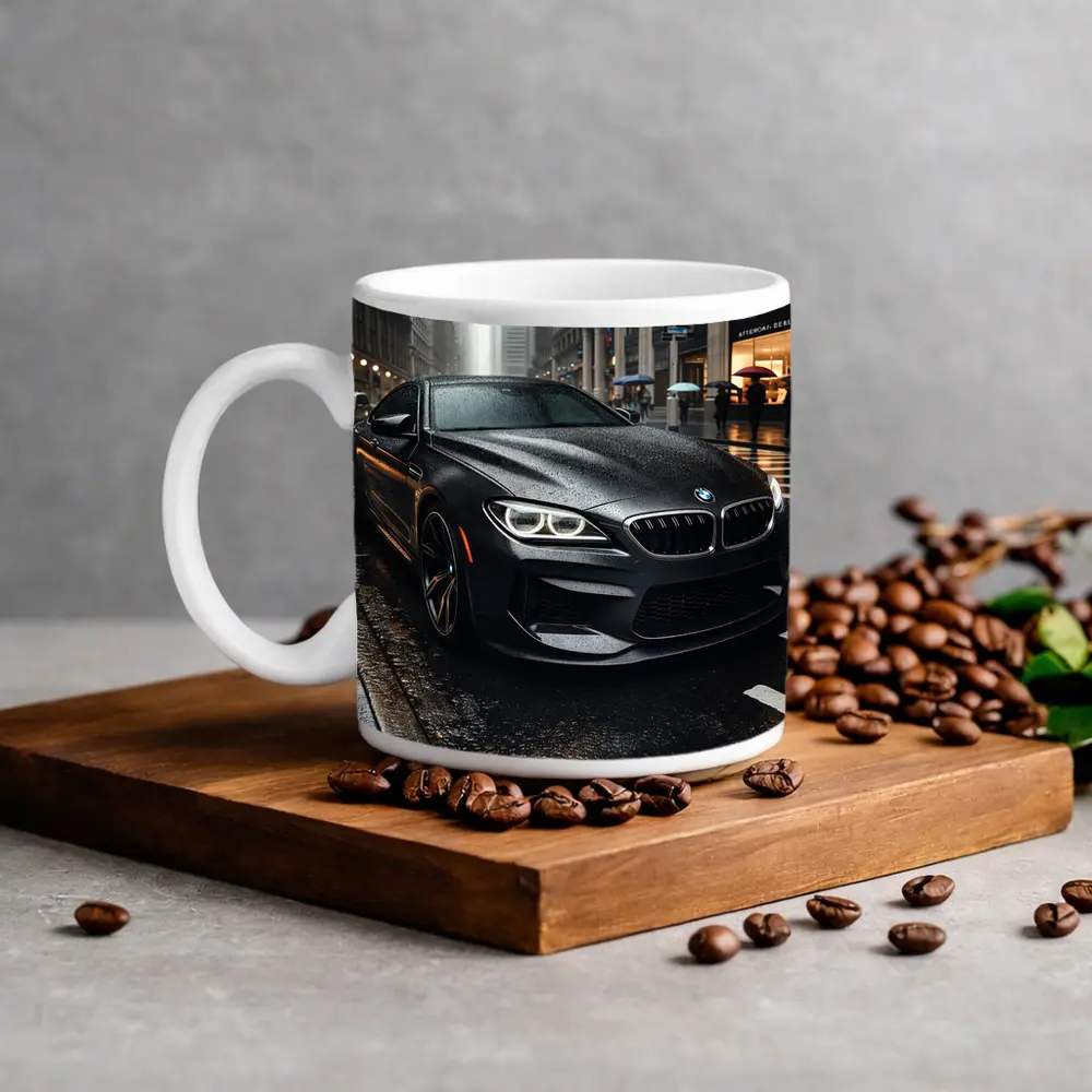 BMW M6 Matte Black Rainy City Street – Mugs