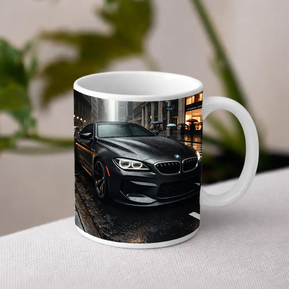BMW M6 Matte Black Rainy City Street – Mugs