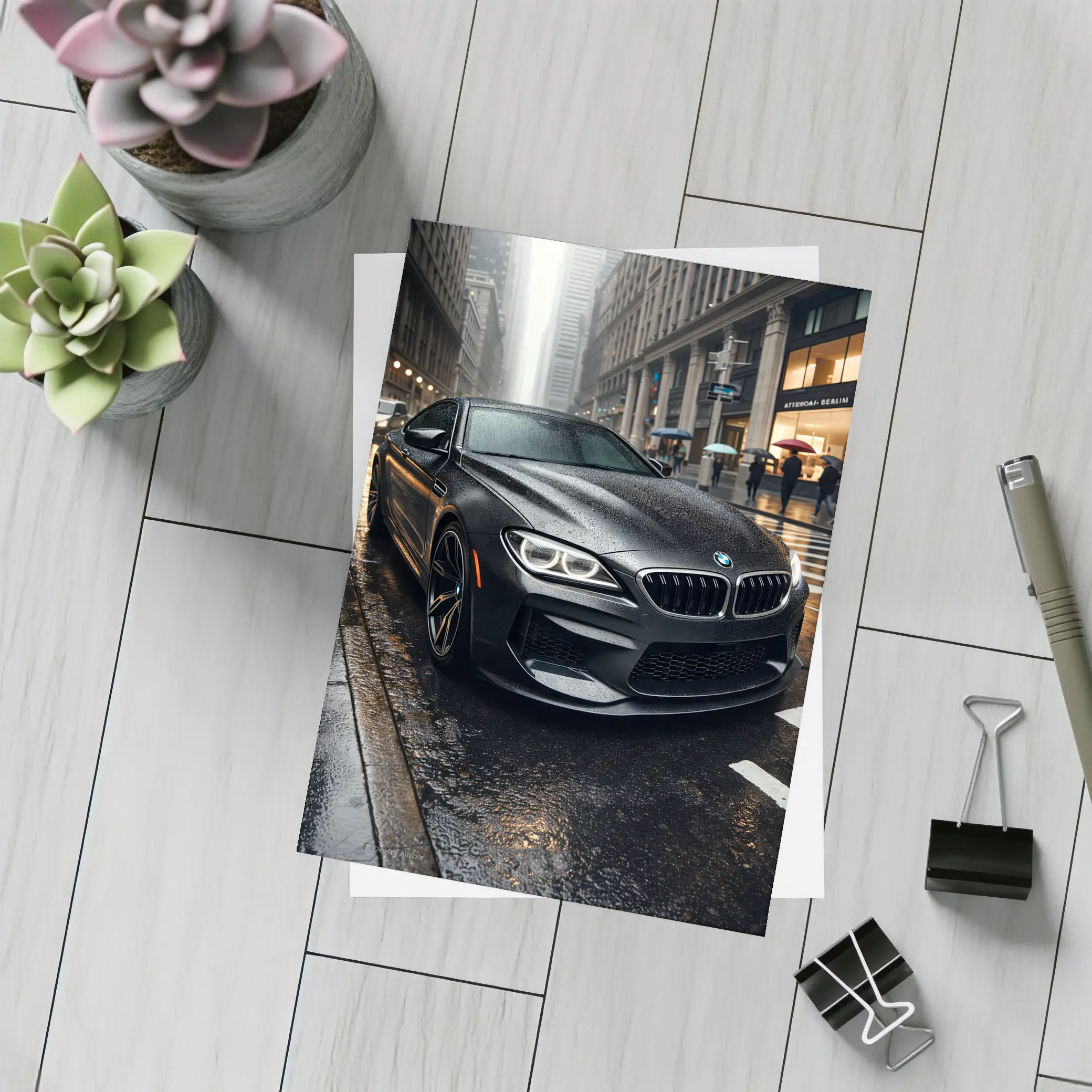 BMW M6 Matte Black Rainy City Street – Postcards