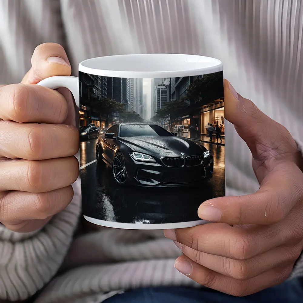 BMW M6 Black Rainy City Street – Mugs