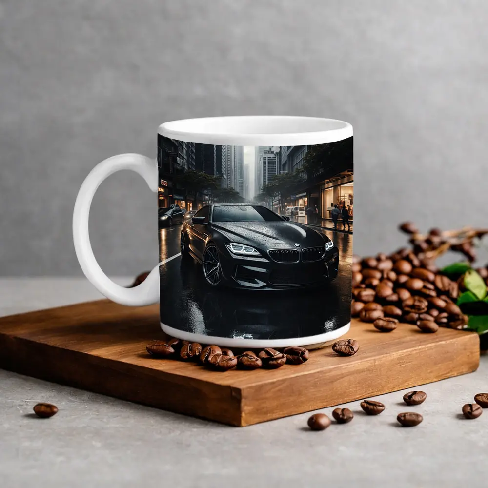BMW M6 Black Rainy City Street – Mugs
