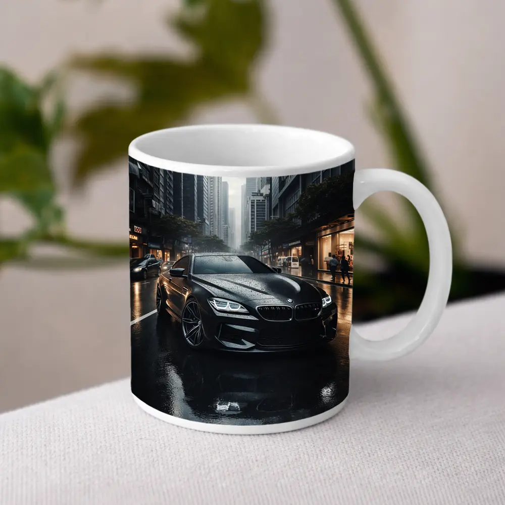 BMW M6 Black Rainy City Street – Mugs