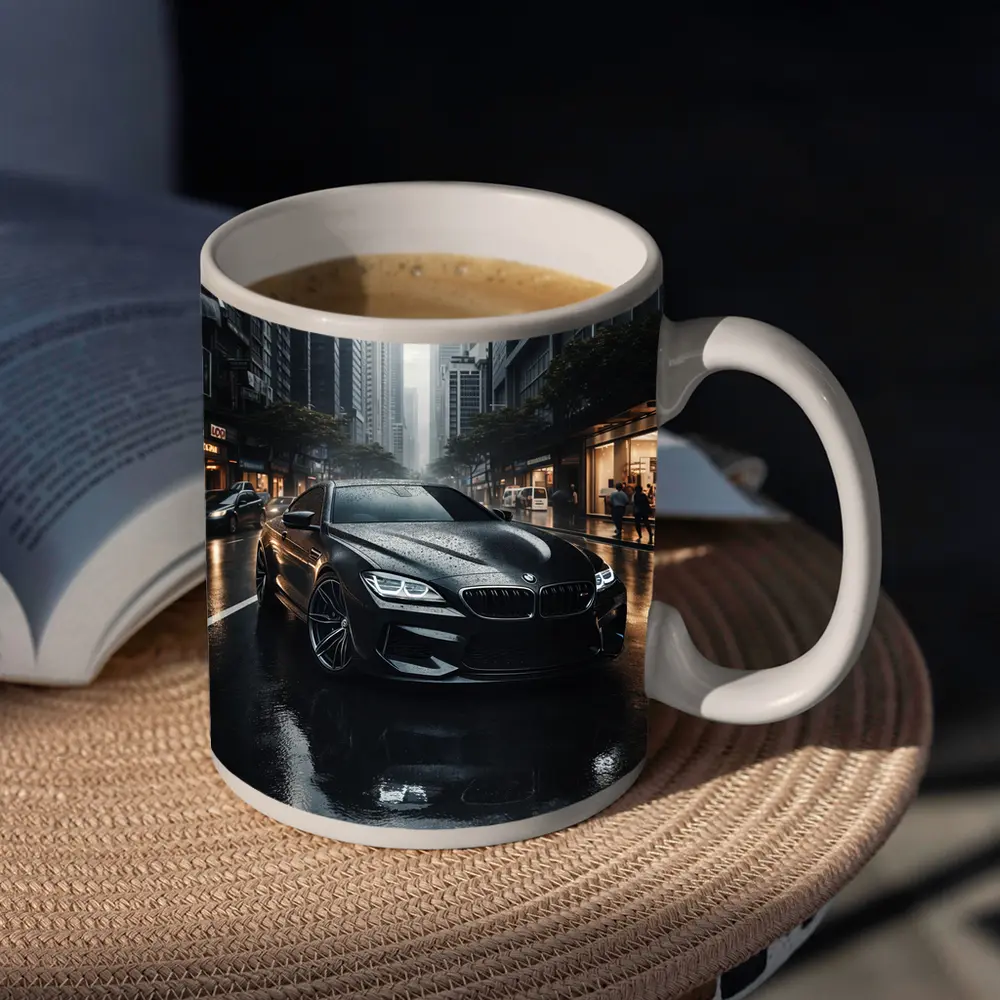 BMW M6 Black Rainy City Street – Mugs