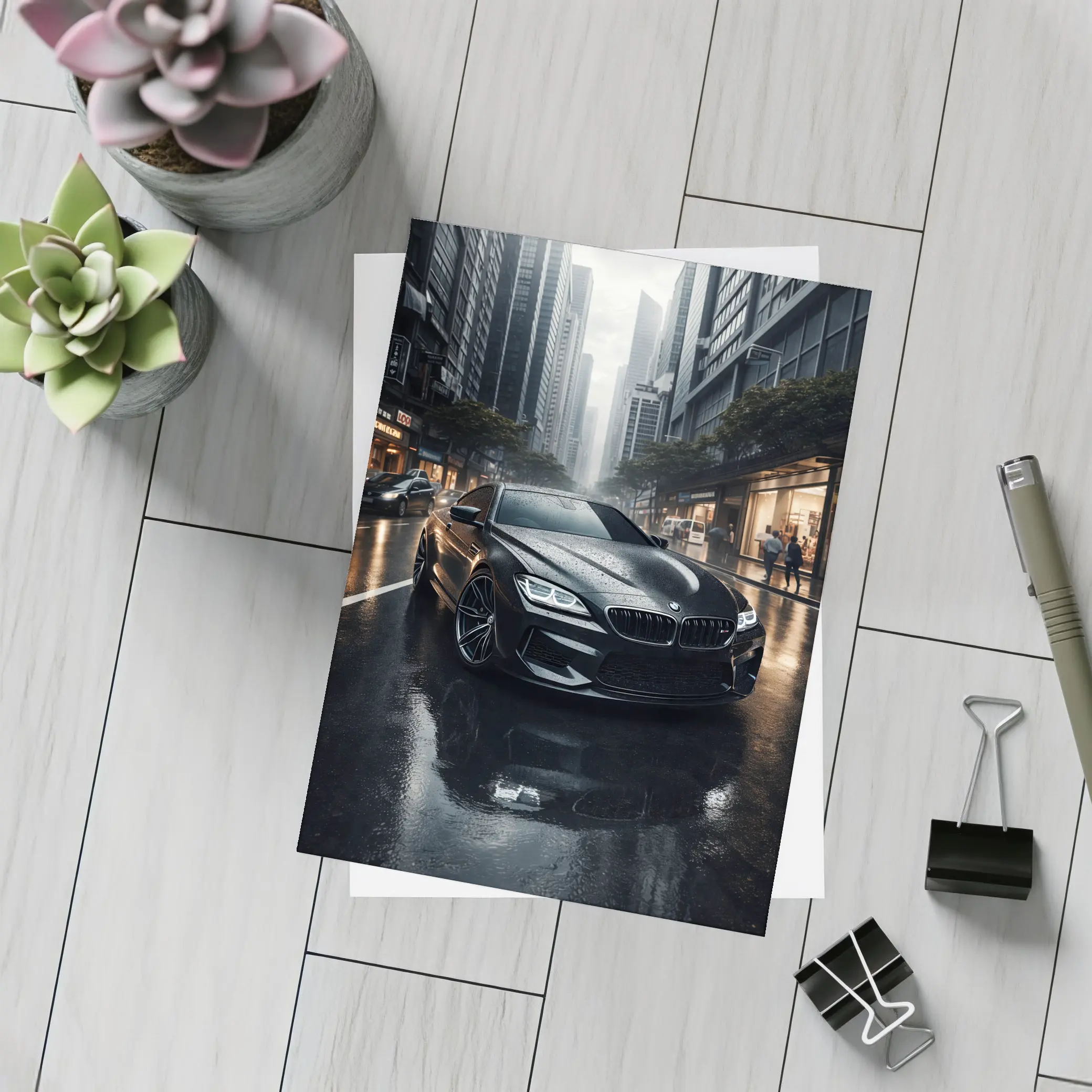 BMW M6 Black Rainy City Street – Postcards