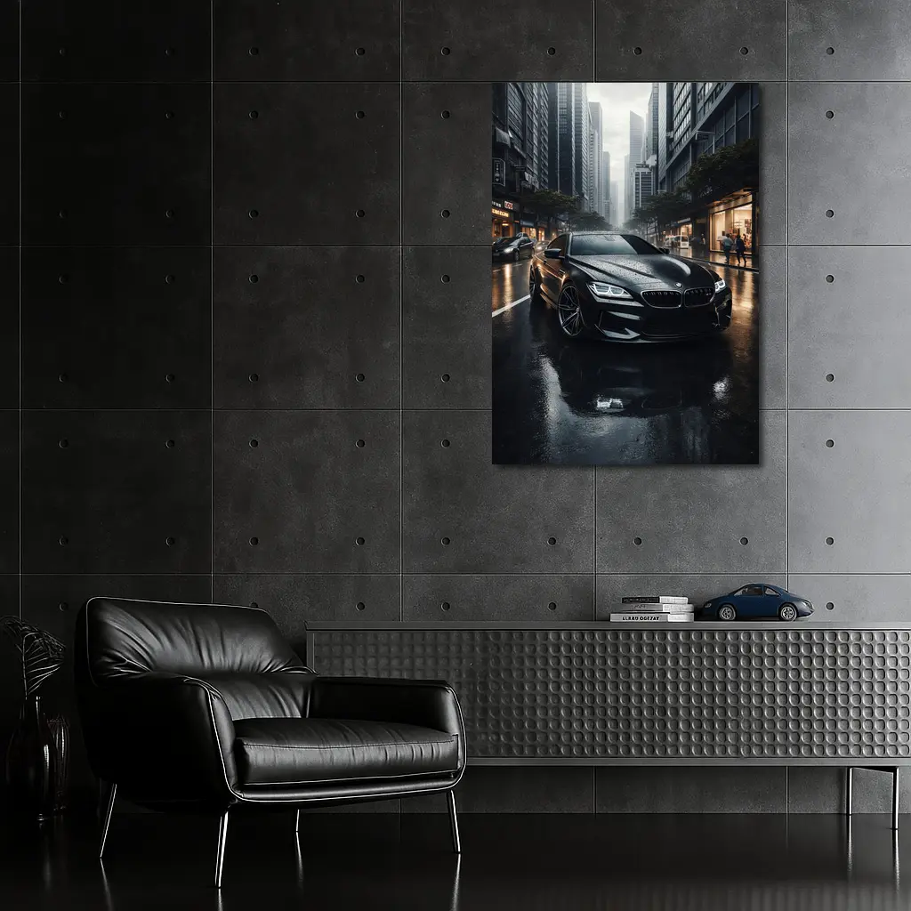 BMW M6 Black Rainy City Street – Wall Art