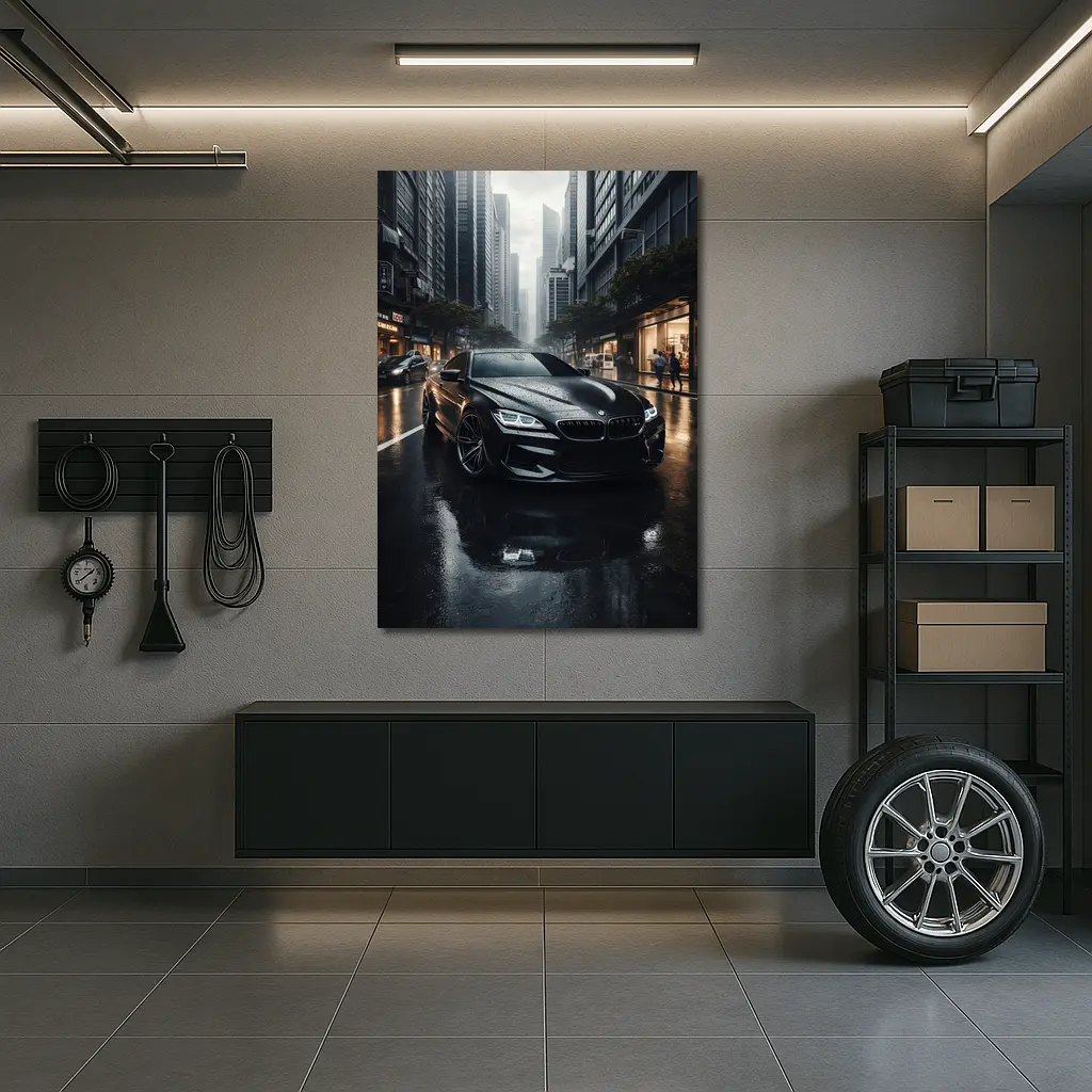 BMW M6 Black Rainy City Street – Wall Art