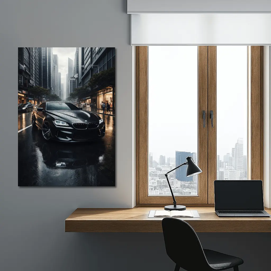 BMW M6 Black Rainy City Street – Wall Art