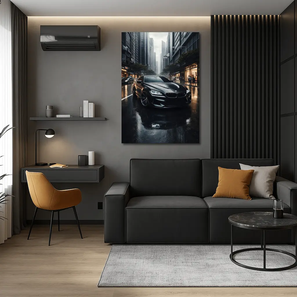 BMW M6 Black Rainy City Street – Wall Art