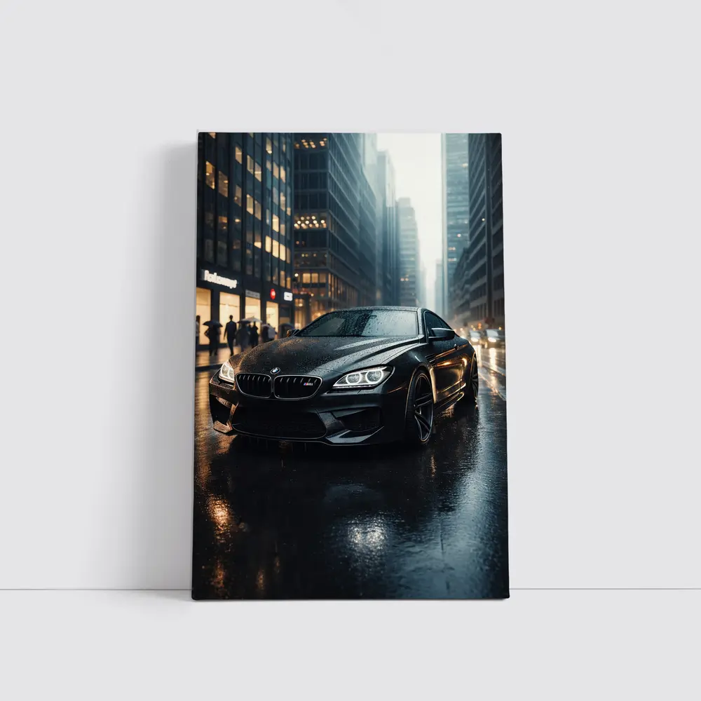 BMW M6 Black Rainy City Street Night – Wall Art