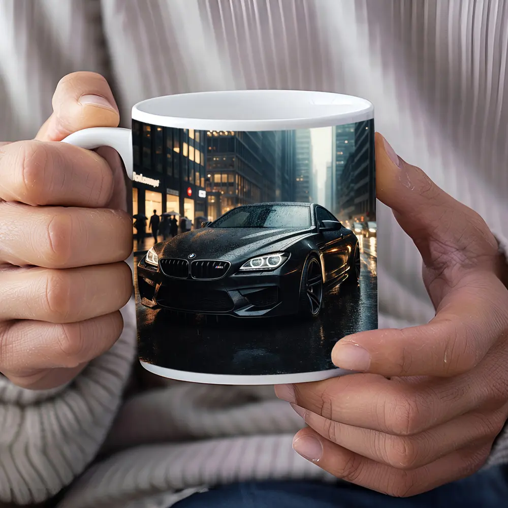 BMW M6 Black Rainy City Street Night – Mugs