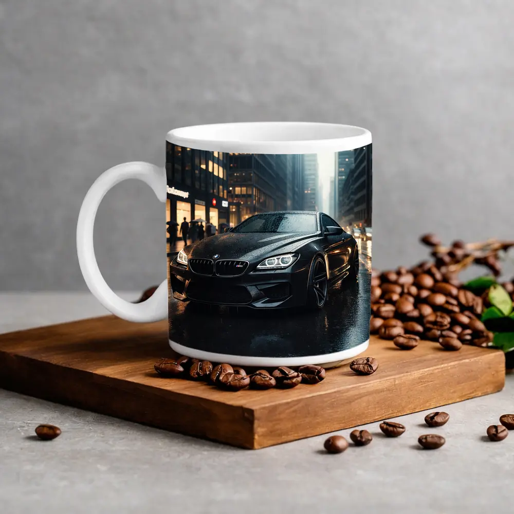 BMW M6 Black Rainy City Street Night – Mugs