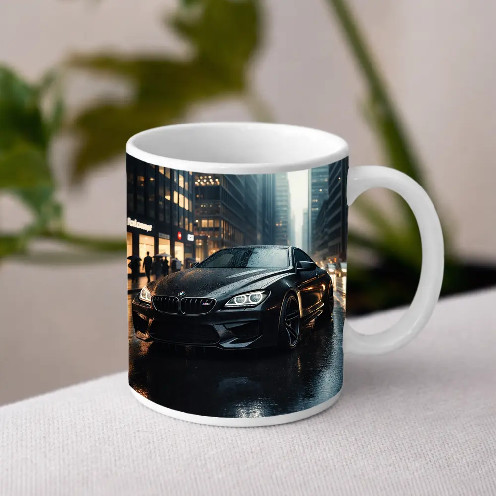BMW M6 Black Rainy City Street Night – Mugs