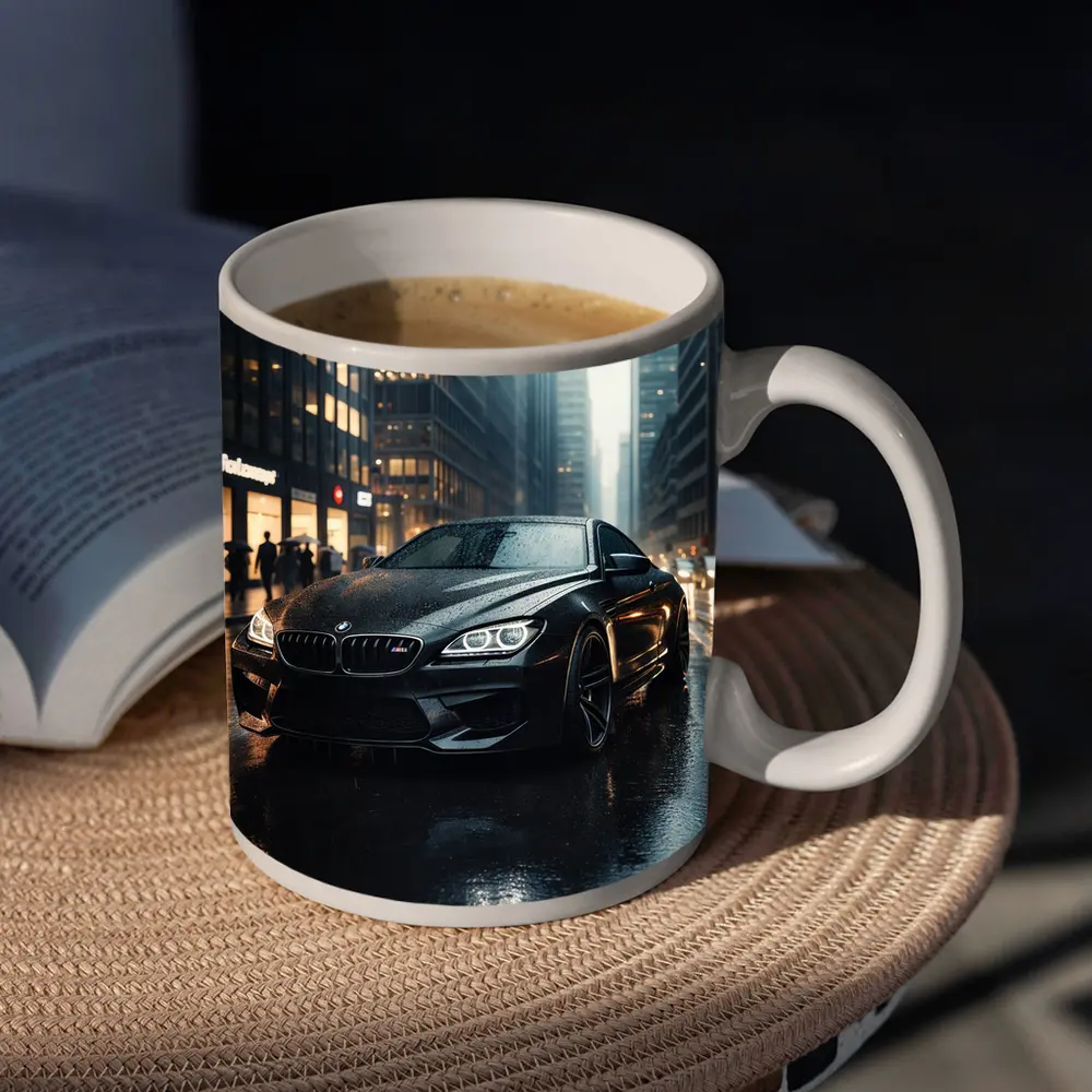 BMW M6 Black Rainy City Street Night – Mugs