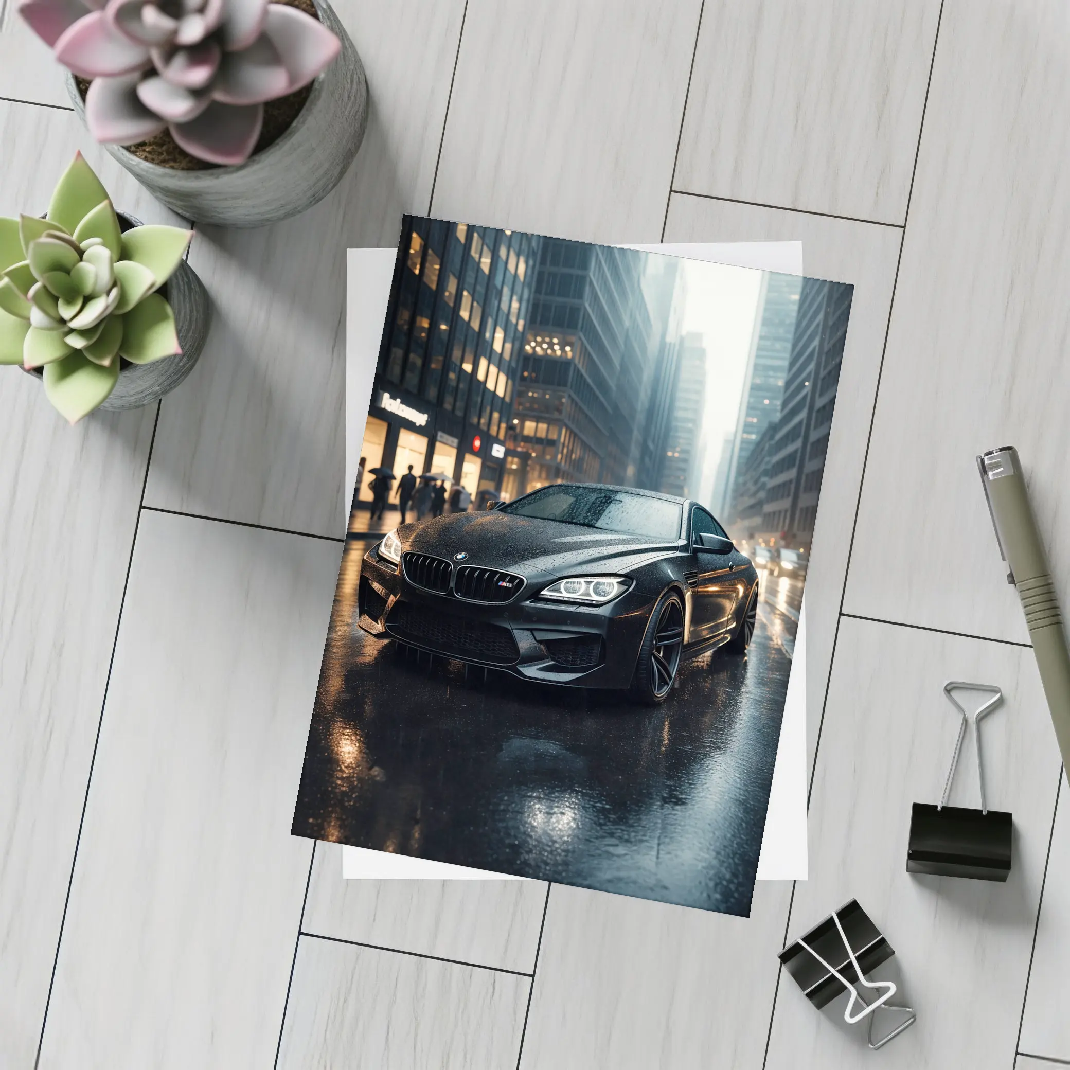 BMW M6 Black Rainy City Street Night – Postcards