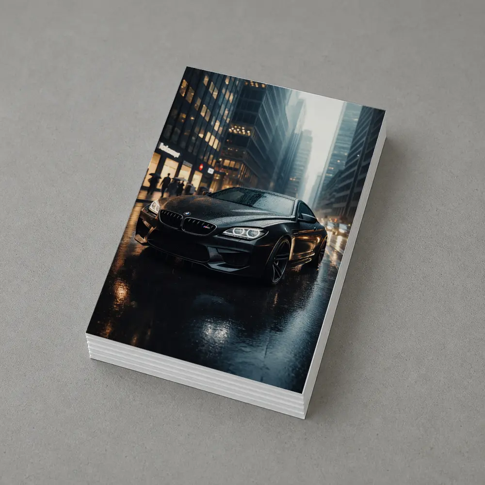BMW M6 Black Rainy City Street Night – Postcards