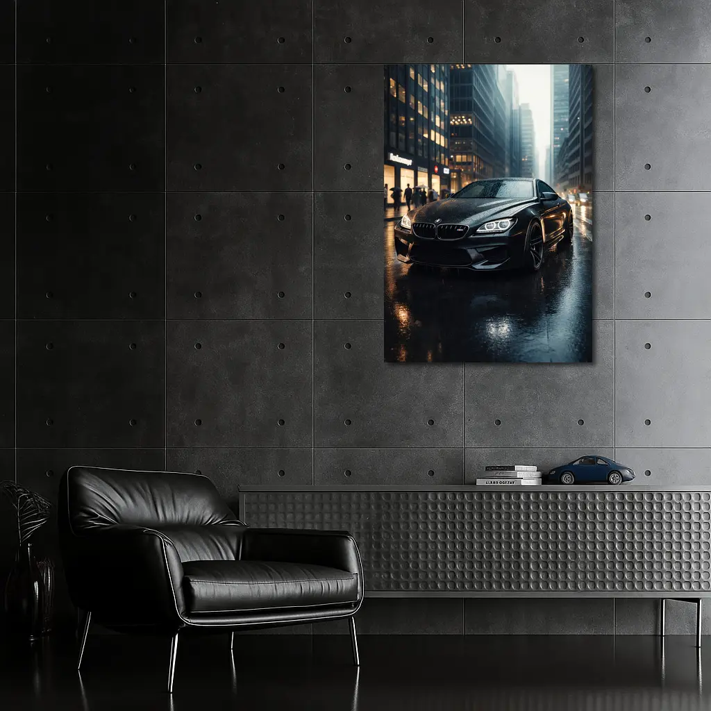 BMW M6 Black Rainy City Street Night – Wall Art
