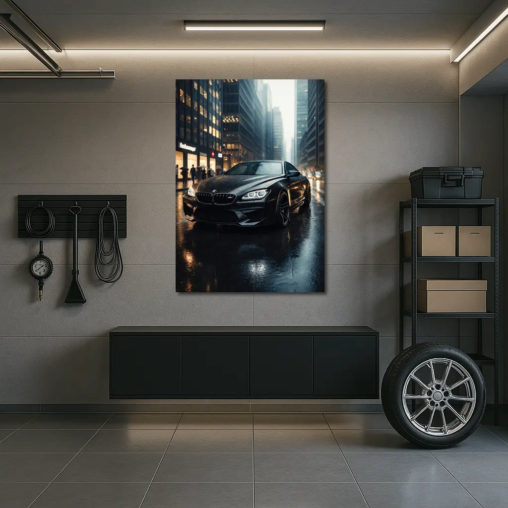 BMW M6 Black Rainy City Street Night – Wall Art